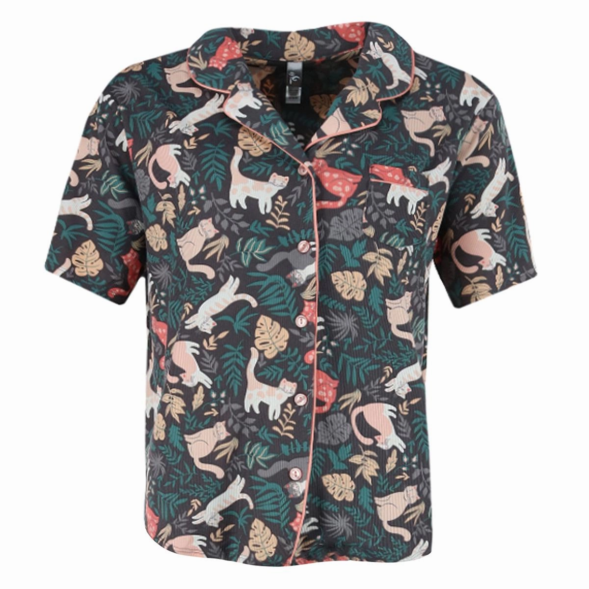 Women's Tropical Cats Short Sleeve Notch Collar Pajama Set
