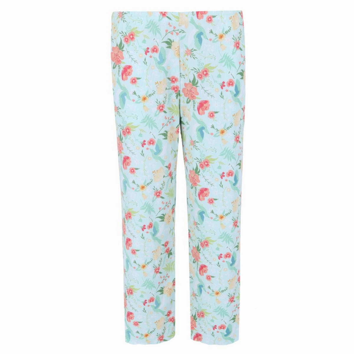 Women's Tropical Floral Ribbed Short Sleeve Capri Set