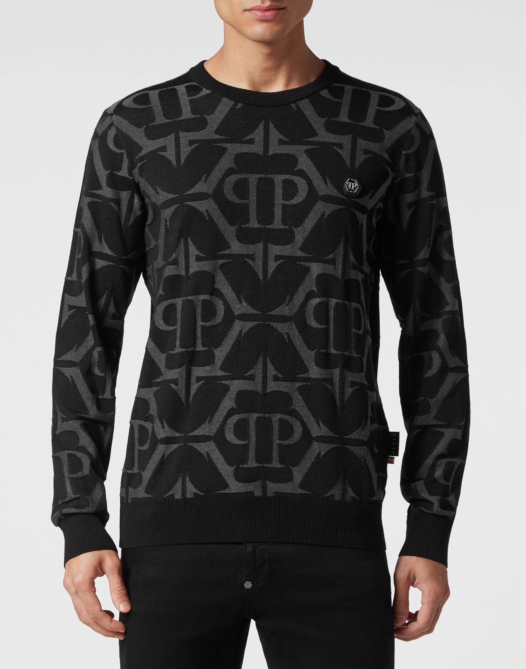 Wool and Silk Pullover Round Neck LS Chrome