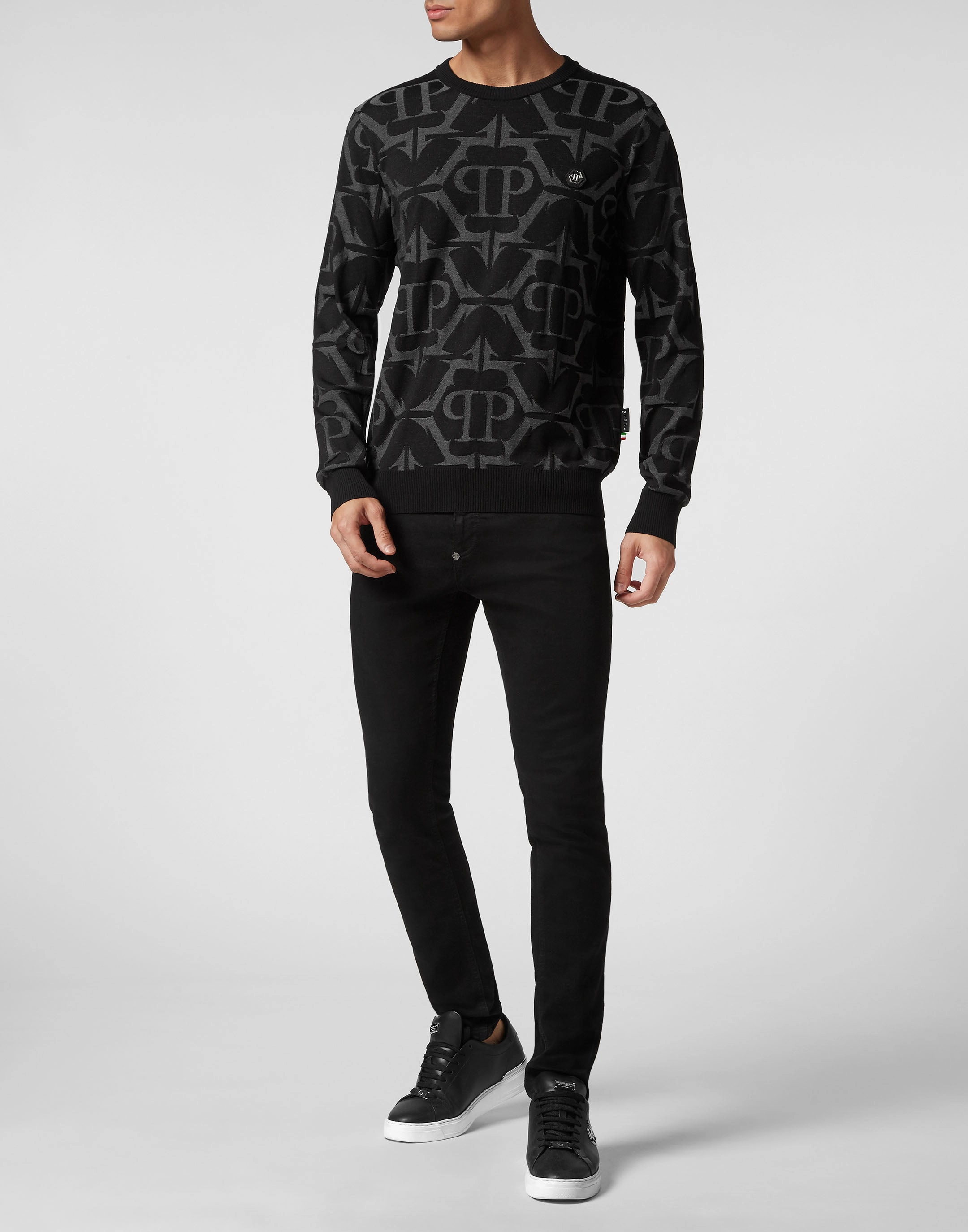 Wool and Silk Pullover Round Neck LS Chrome
