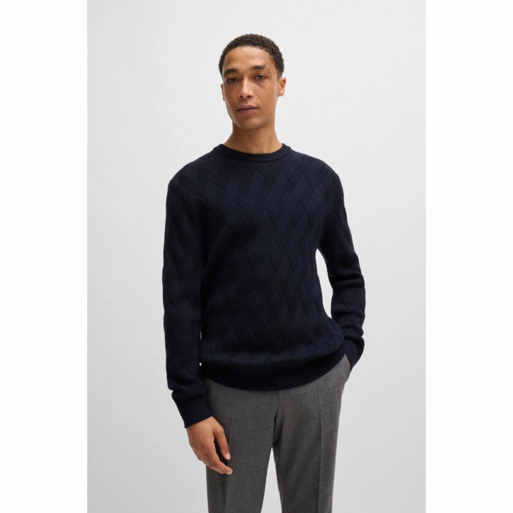 Wool regular-fit sweater with knitted structure