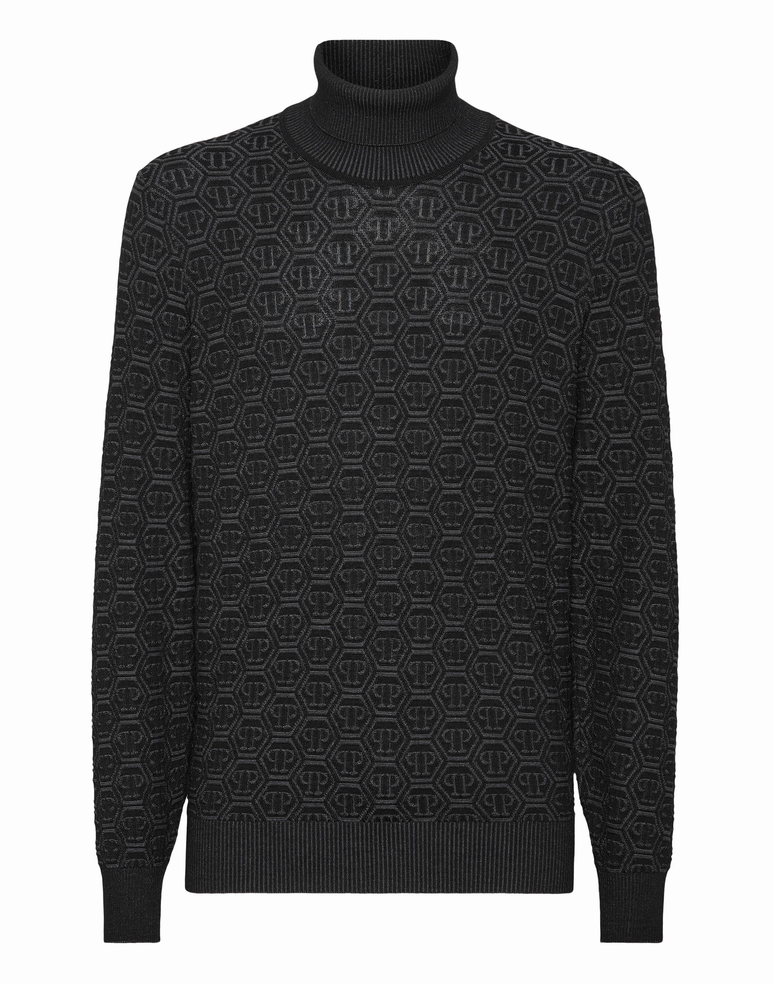 Wool Silk Turtle Neck Long-Sleeve Monogram