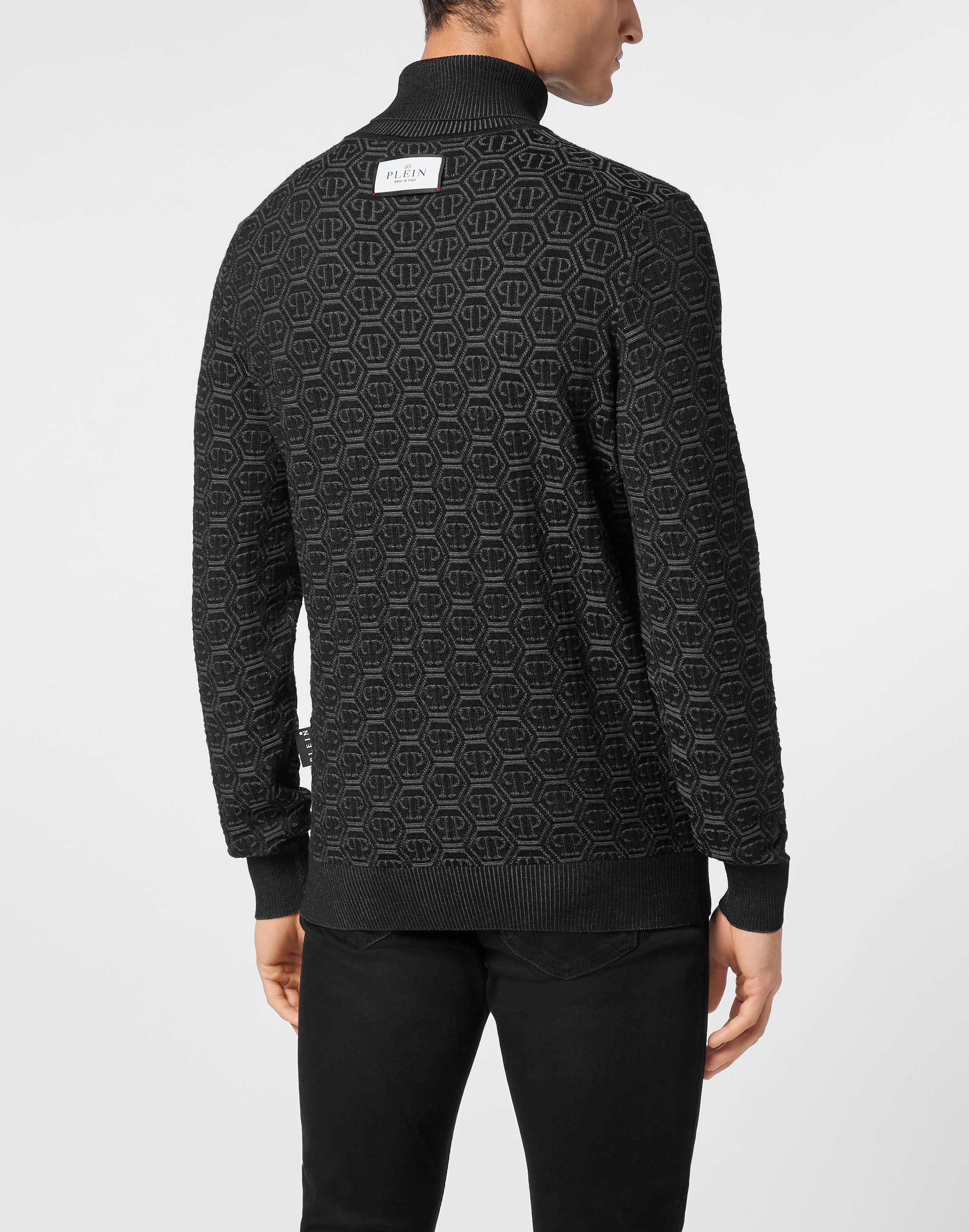 Wool Silk Turtle Neck Long-Sleeve Monogram