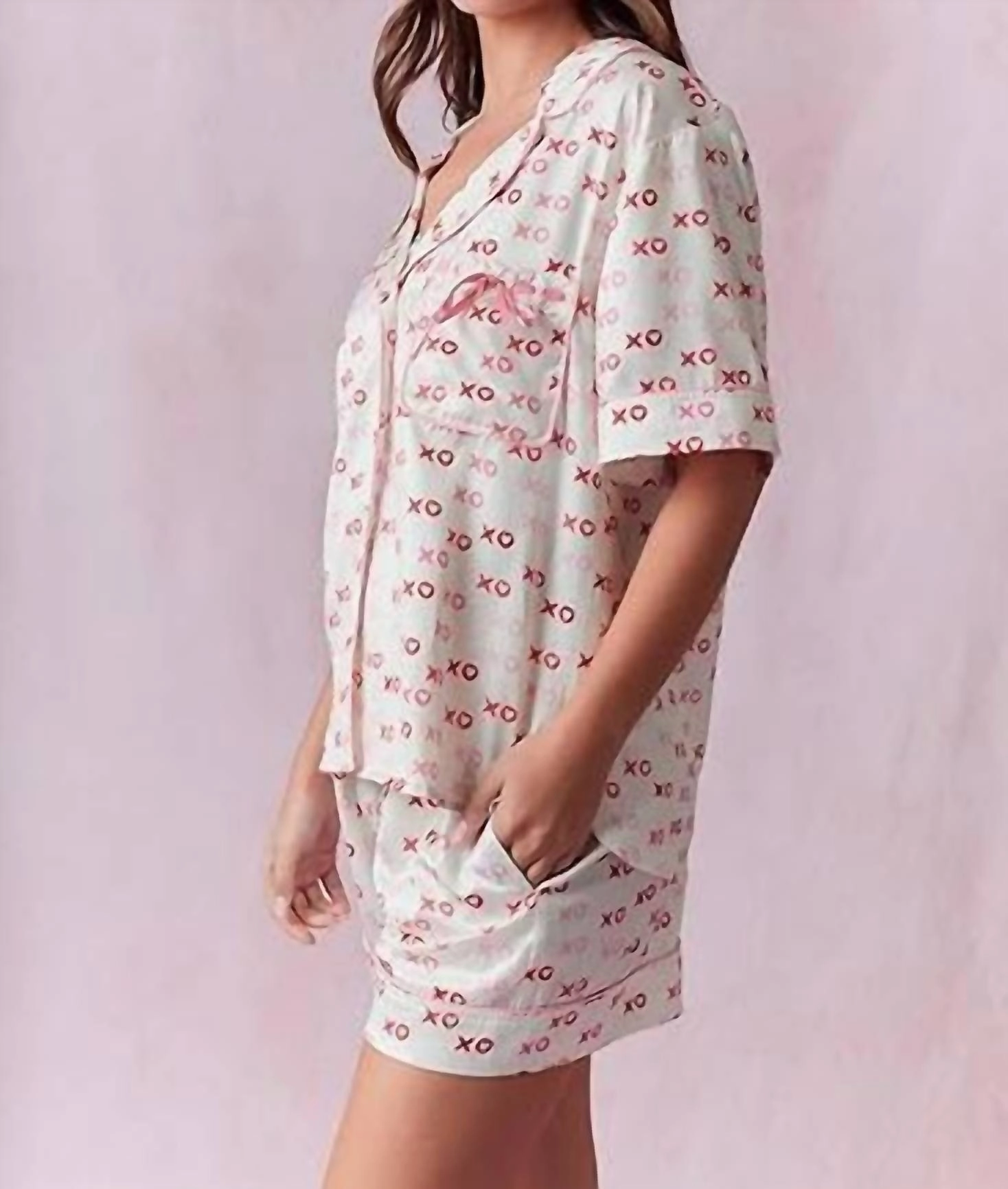 Xo Pajama Set In White/pink