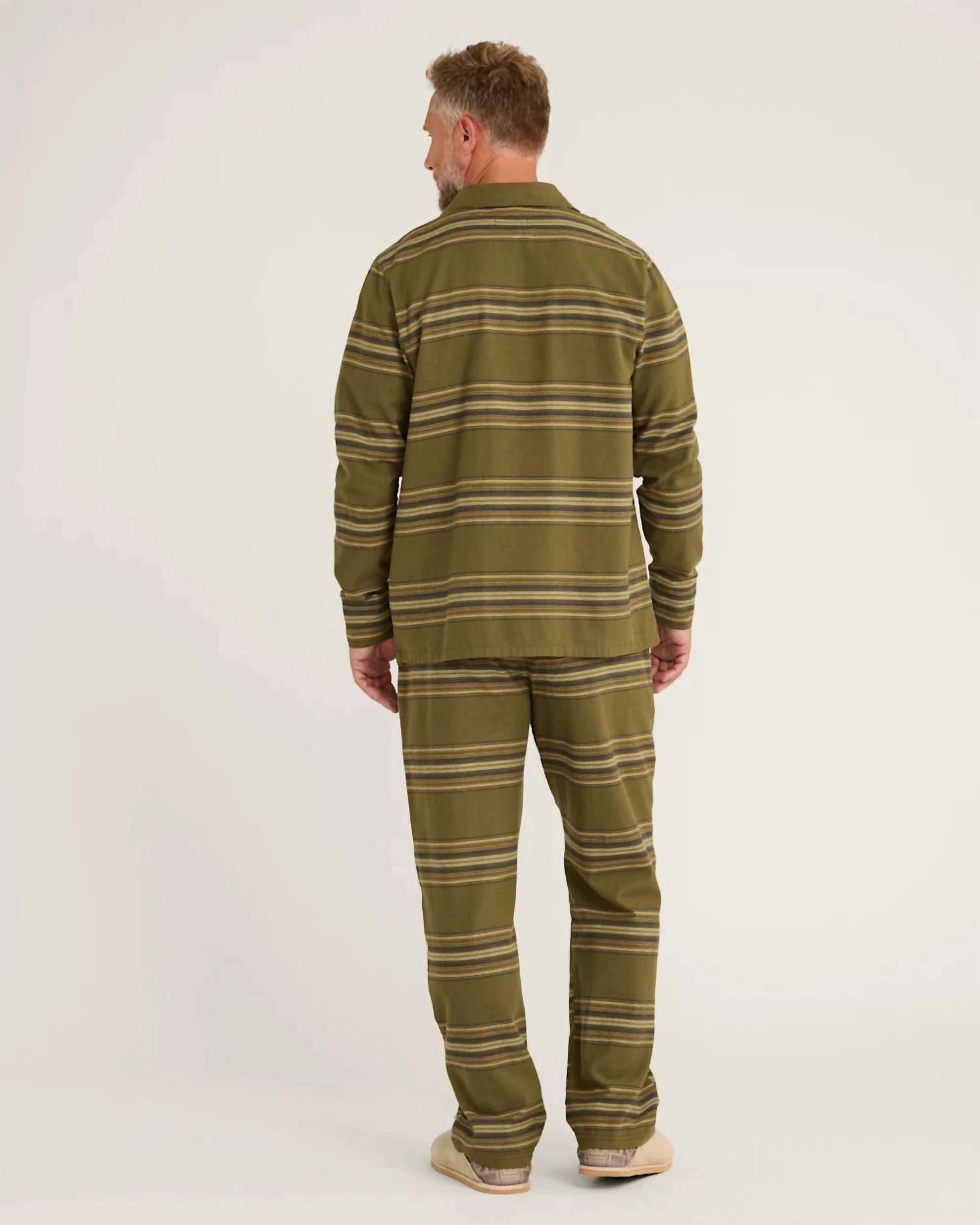 Yakima Stripe Flannel Pajama Set In Ombre Stripe Olive
