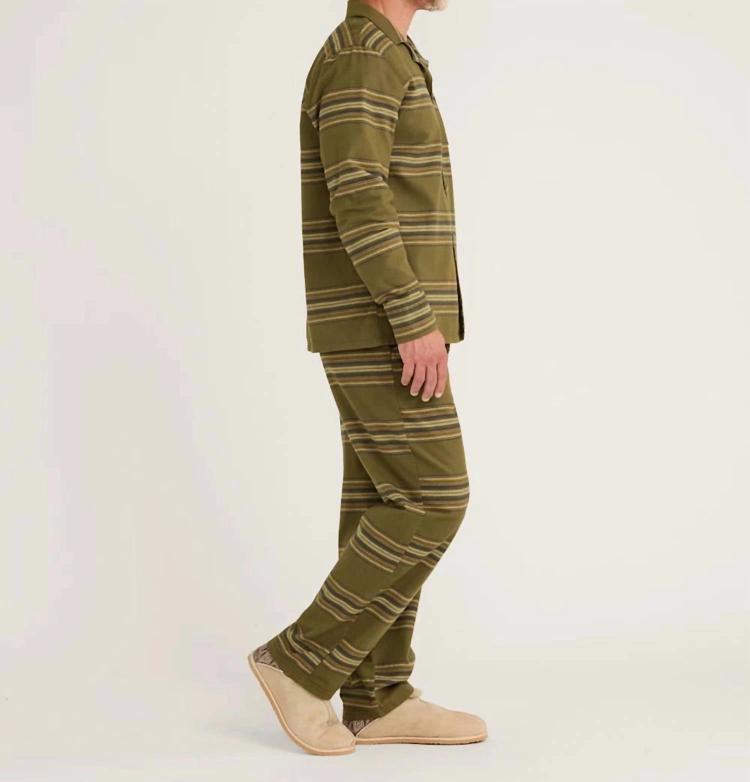 Yakima Stripe Flannel Pajama Set In Ombre Stripe Olive