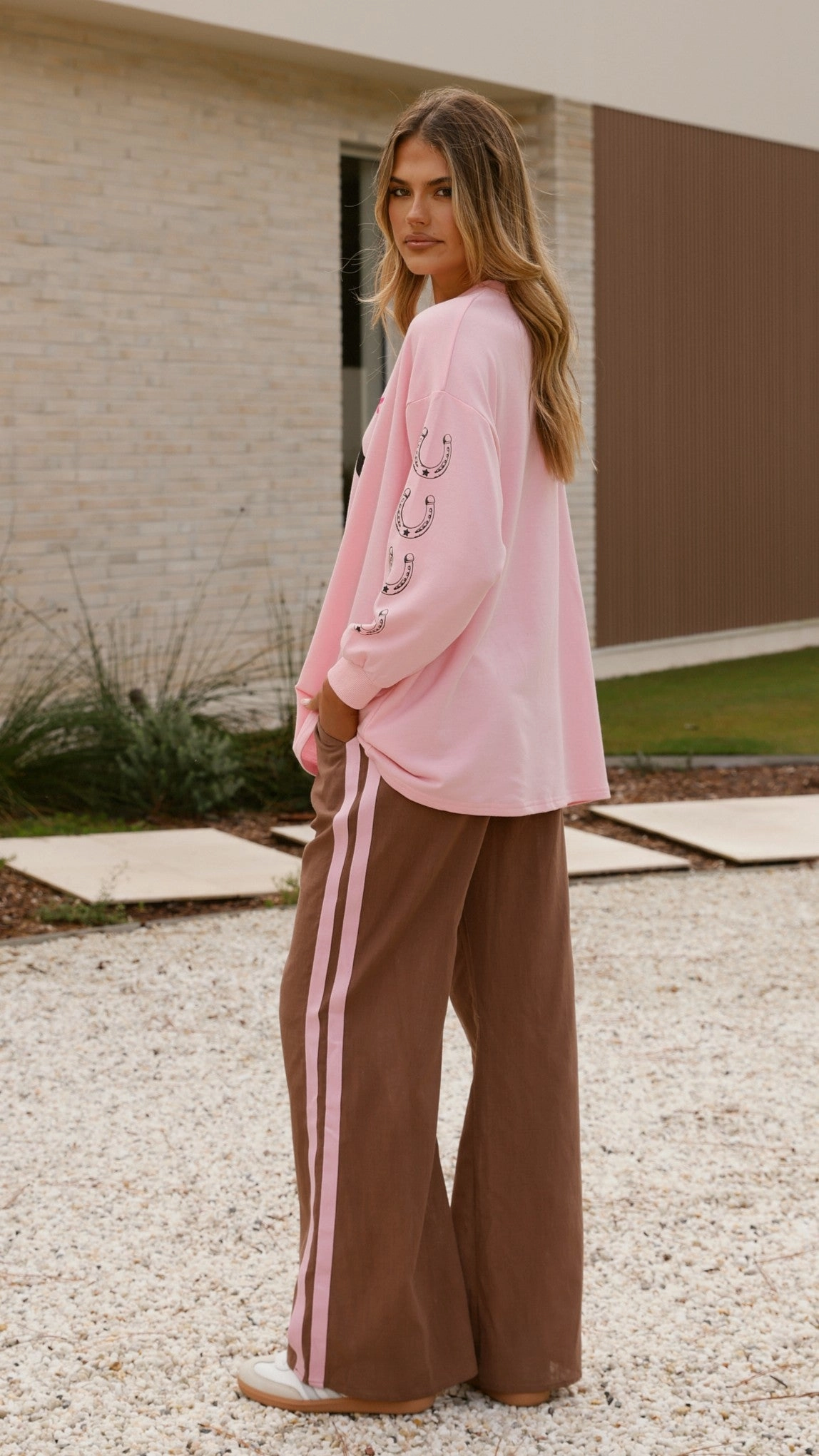 Yee-haw Long Sleeve Top and Pants Set - Pink / Brown