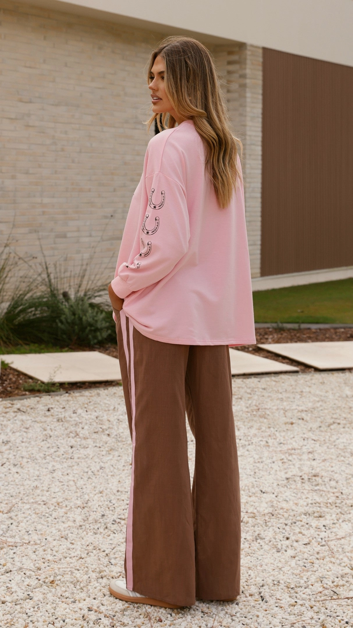 Yee-haw Long Sleeve Top and Pants Set - Pink / Brown