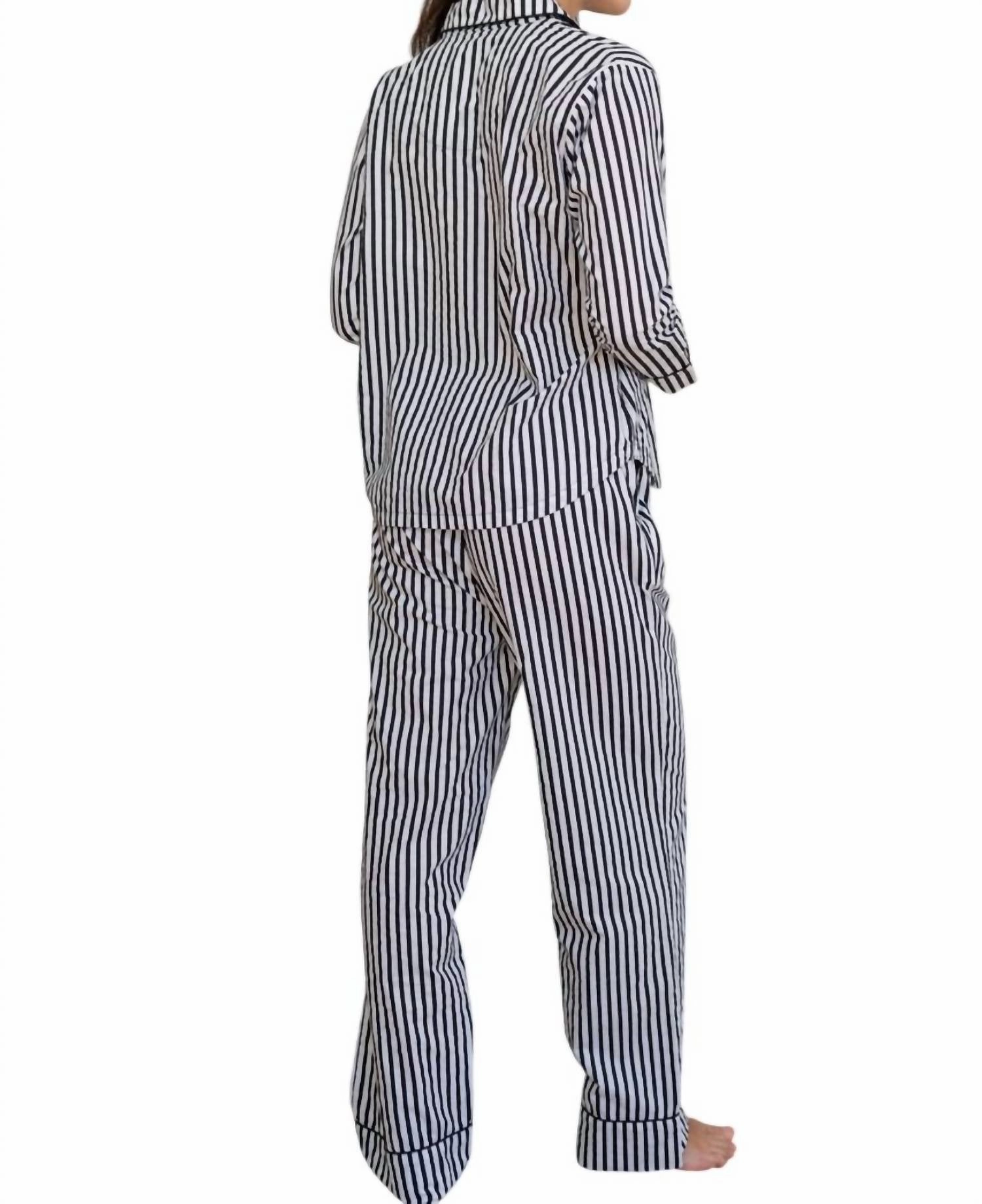 Zee Zee Long Sleeve Set Pajama In Black White Stripe