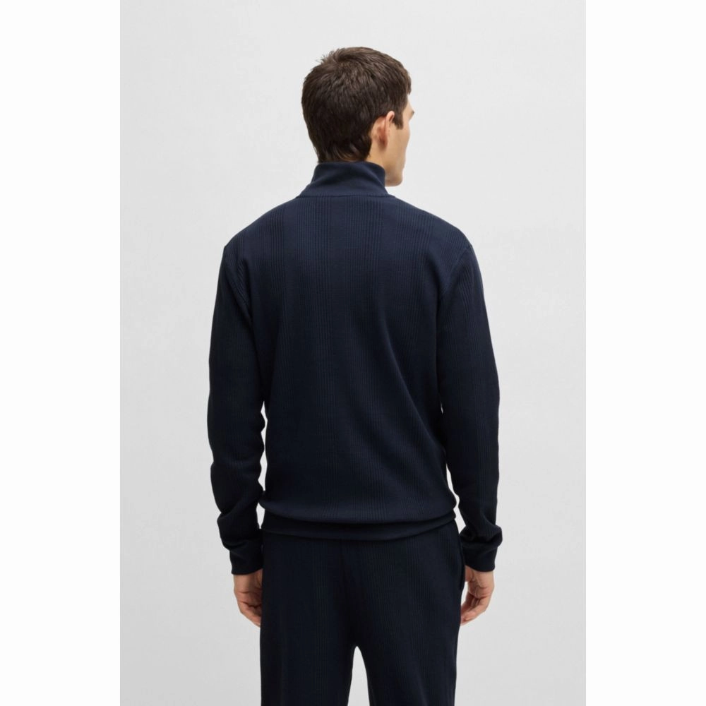 Zip-neck sweater in a waffle-structured cotton