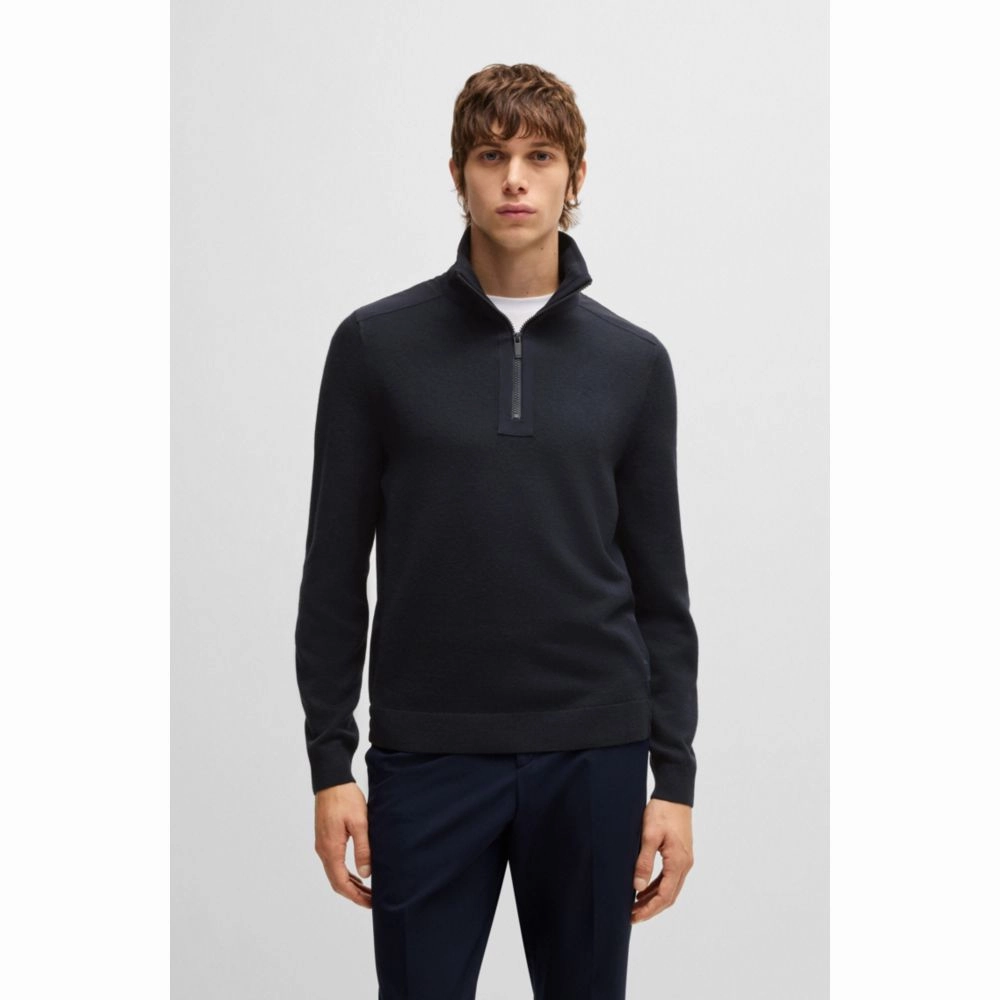 Zip-neck sweater with softshell trims