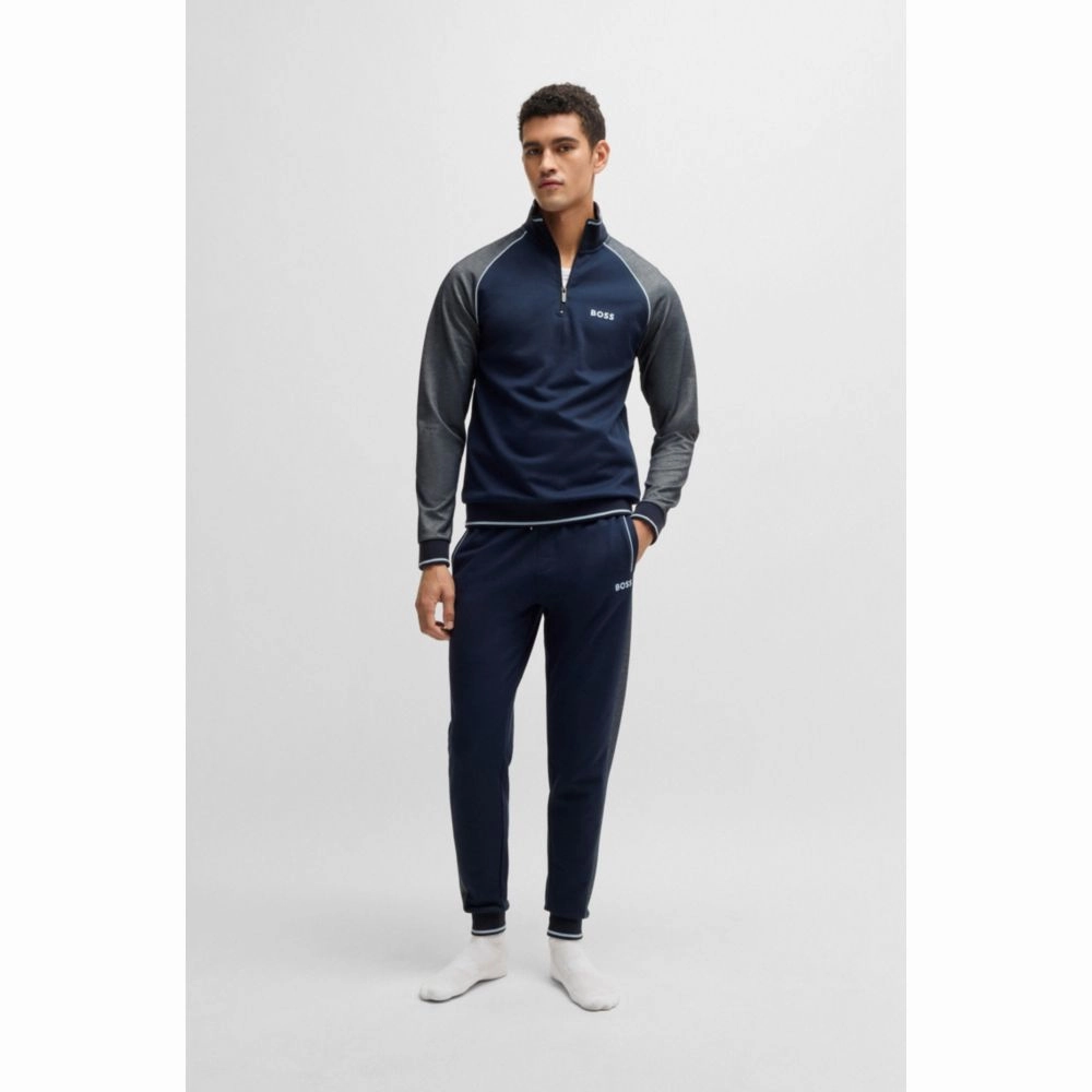 Zip-neck sweatshirt with contrast piping