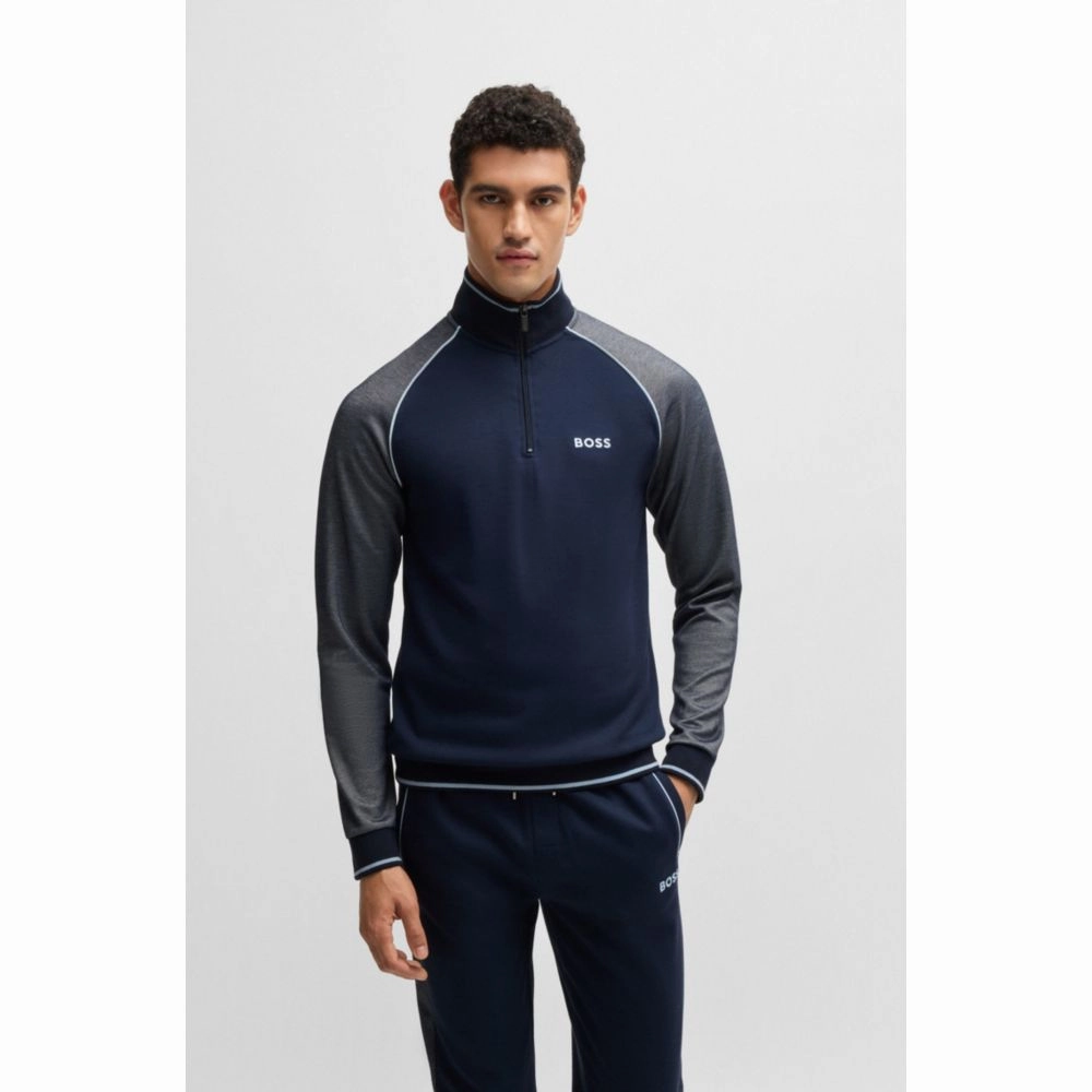 Zip-neck sweatshirt with contrast piping